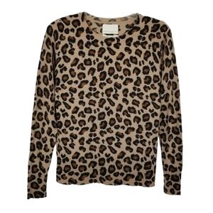 Cynthia Rowley Cashmere Cheetah Animal Print Sweater Mobwife Thin Knit Crew XS